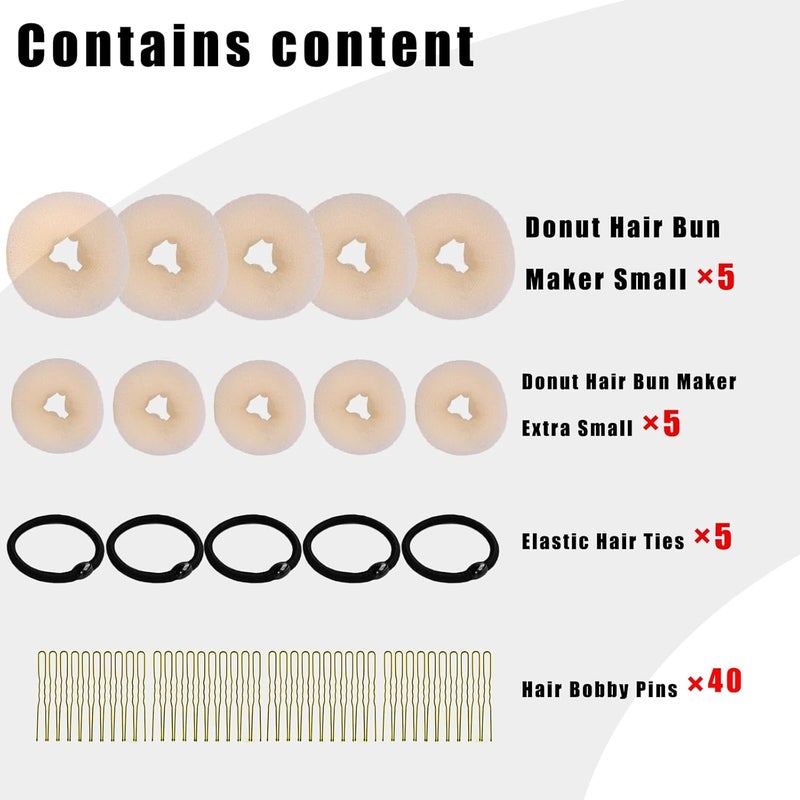 FORESRUM 10 Pcs Hair Bun Maker - Donut Bun Maker for Hair(5 medium and 5 small),Ballet Bun for Women and Kids with Elastic Hair Ties, Hair Pins(Beige) - Image 3
